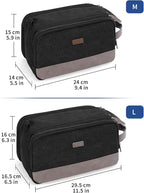 WANDF Toiletry Bag for Men Travel Toiletry Organizer Canvas and Leather Dopp Kit Water-Resistant Shaving Bag for Travel Accessories (Black, Medium)