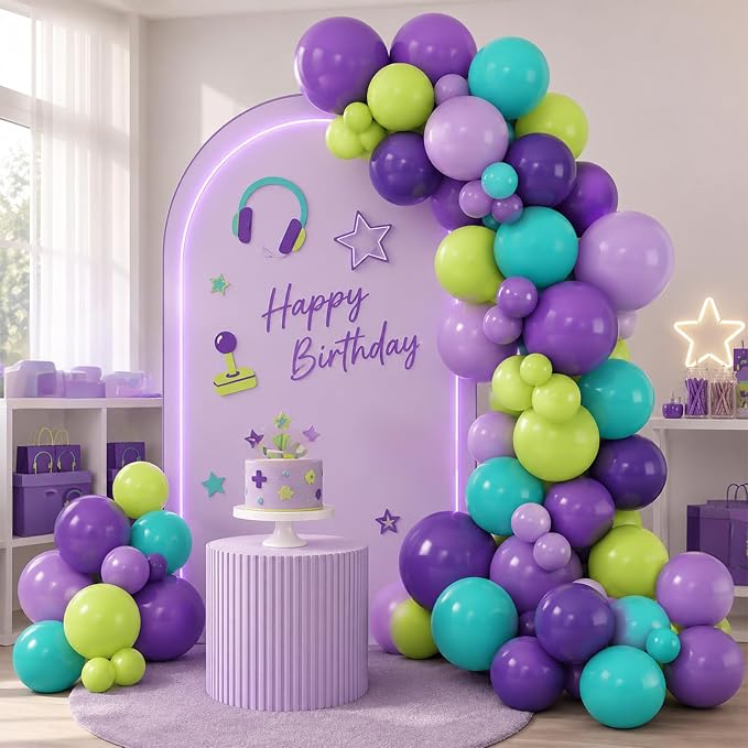 Paready Purple Green Balloons Set, 12 Inch Fruit Green Metallic Light Purple - Image 6