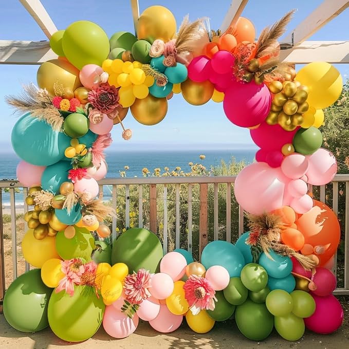 Tropical Balloons Arch Pink Green Orange Gold Balloons Pastel Yellow Teal - Image 8