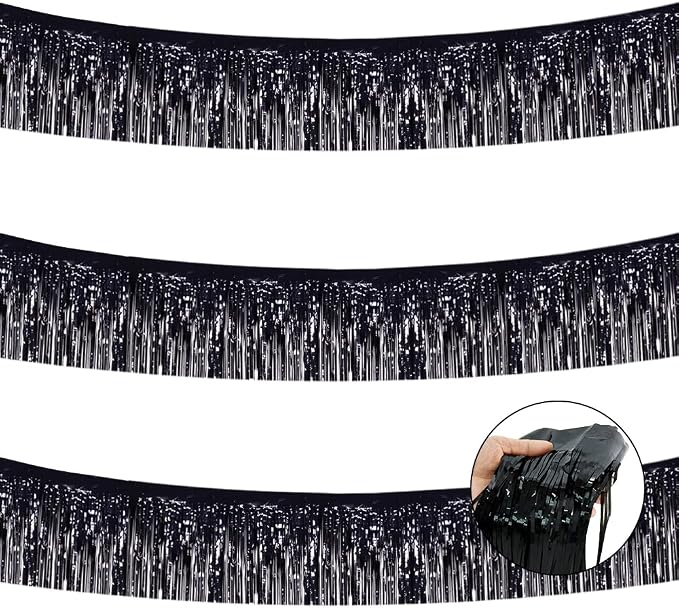 BEISHIDA Black Fringe Garland Banner 3Pack 30ft Wall Tinsel Foil Streamers | by Beishida