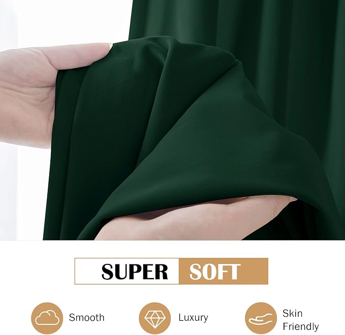 Beauoop Velvet Curtains for Bedroom Living Room Dark Green 52x84 2 Panels | - Image 5