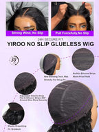 YIROO No Slip 7x5 Bye Bye Knots Yaki Straight Lace Front Glueless Drawstring Wig Human Hair with Deep Stretch Cap Fits All Head Sizes,Pre-Plucked Pre-Cut Wear and Go Wig for Women 150% Density 16Inch