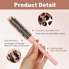 Small Round Hair Brush Pink - Boar Bristle&Nylon Mixed Bristles for Smoothing, Volumizing & Frizz Control - Mini Blow Dry Styling Brush for Fine Hair, Smooth Curls and Salon Blowout at Home