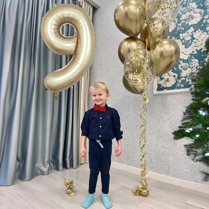 Light Gold Purple Number 9 Balloon, 40 Inch Metallic Gold Foil Number Balloons - Image 3