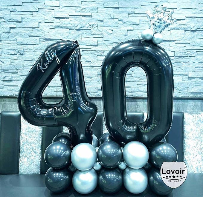 Black 40 Number Balloons, 40 Inch Giant Number 40 Balloons Foil Mylar Helium - Image 3