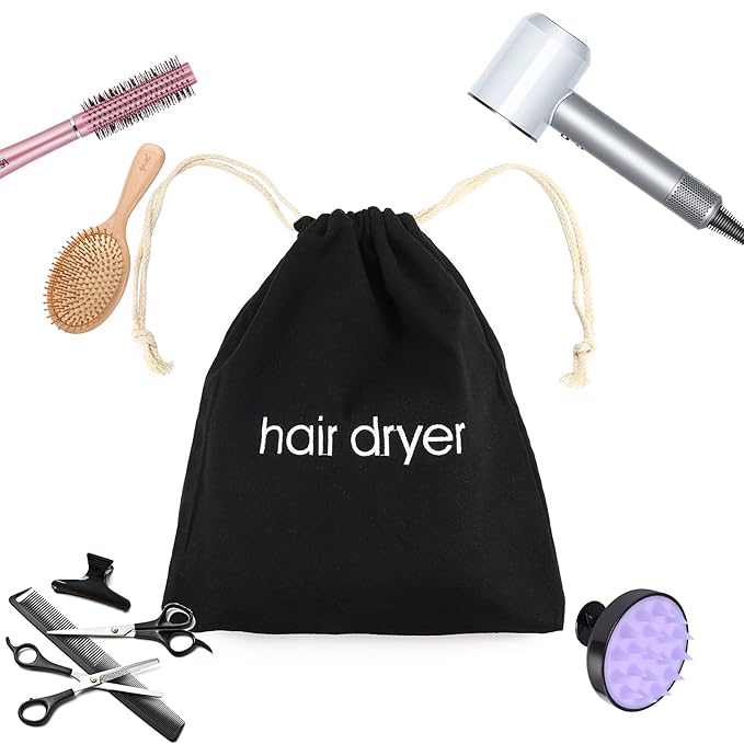 3 | 6 | 8 Pack Hair Dryer Bags Drawstring Bag Container Hairdryer Bag for travel bathroom (8 PCS, Black)