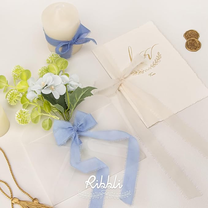 Ribbli Blue Ribbon 1 Inch x 3 Rolls Total 24 Yards Cream/Blue/Dusty Blue - Image 4