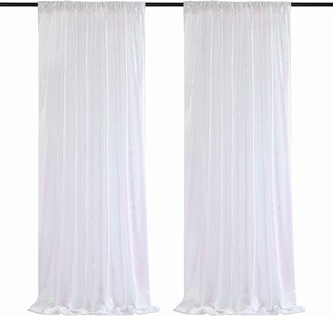 Poise3EHome White Iridescent Sequin Backdrop Curtains, 4 Panels 2FTx8FT Glitter - Image 8