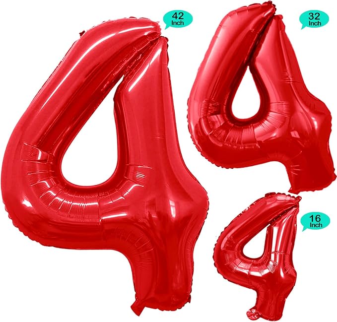 Red Foil Balloons Number 4, Huge Number Balloons - Image 2