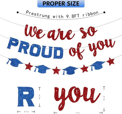 We Are So Proud of You Banner Prestrung Red and Blue Graduation Banner - Image 4