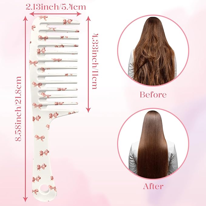 Wide Tooth Comb,Effortless Tangle Removal for Curly, Wet, Long Hair Wet,Cute Aesthetic Design for Women Men and Girls (Pink-10)