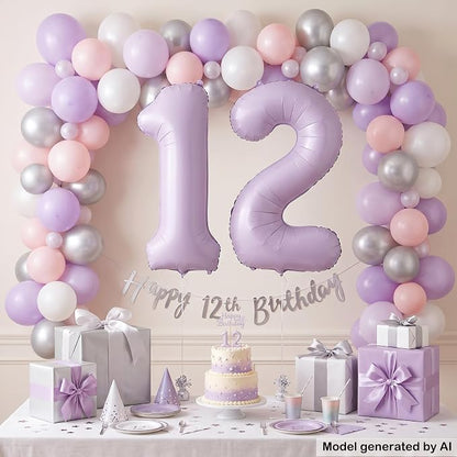 40" Pastel Purple Foil Number 12 Balloon - Image 4