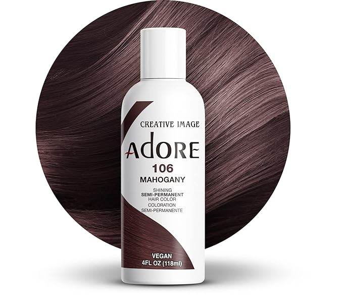Adore Semi Permanent Hair Color (106 Mahogany) | Vegan & Cruelty-Free Brown Hair Dye | No Ammonia, No Peroxide, No Alcohol | 4 Fl Oz (Pack of 1)