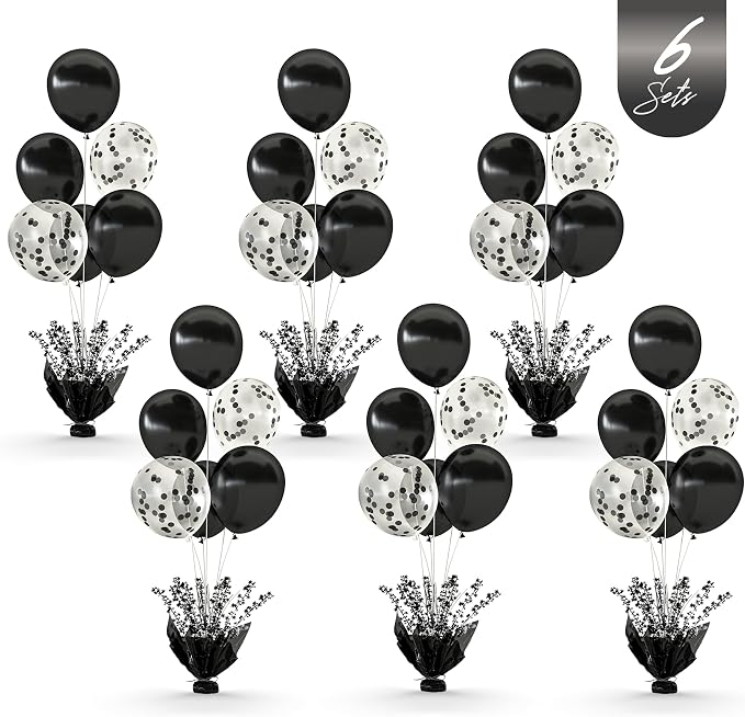 Black Balloon Table Centerpiece Kit, 6 Sets Black Balloon Stands by Besutolife