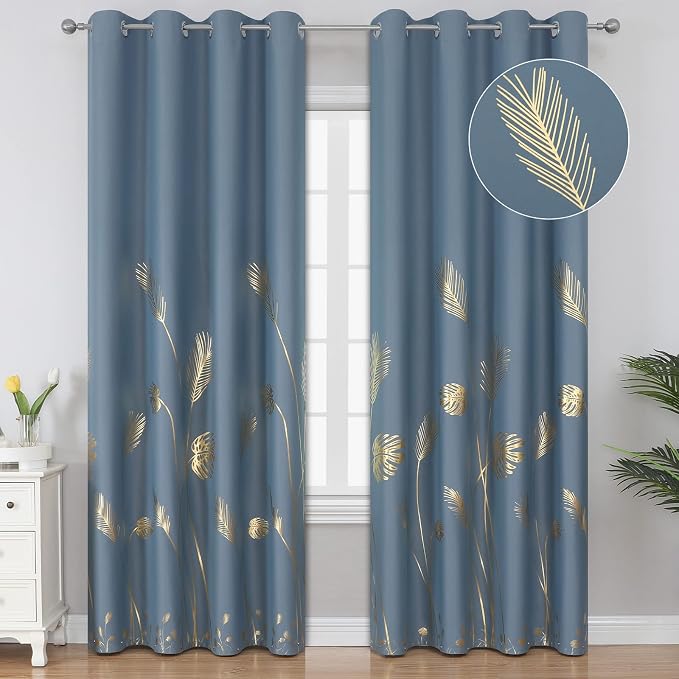 Stone Blue Blackout Curtains for Living Room 102 Inch Length 2 Panels Set by ESTELARTEXTILER