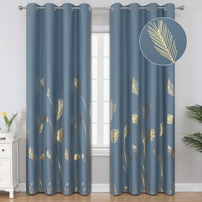Stone Blue Blackout Curtains for Living Room 102 Inch Length 2 Panels Set by ESTELARTEXTILER
