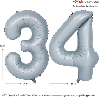 40 In Matte gray Number Balloon Helium Foil Mylar Birthday Balloon Digit 34 | - Image 2