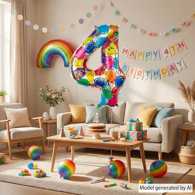 Large Rainbow Number 4 Balloon, 40 Inch Colorful Foil Number Balloons 0-9 - Image 6