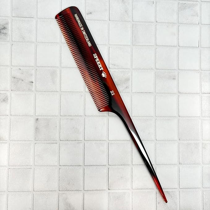 #22 Handmade Narrow Tooth Rat Tail Comb Tortoise Havana Acetate Fine Straight Thin Detangling Parting Grooming Teasing Hair Styling Hairdresser Barber Hairdressing Wet Dry Pocket Women Men Kids
