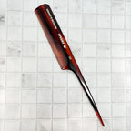 #22 Handmade Narrow Tooth Rat Tail Comb Tortoise Havana Acetate Fine Straight Thin Detangling Parting Grooming Teasing Hair Styling Hairdresser Barber Hairdressing Wet Dry Pocket Women Men Kids