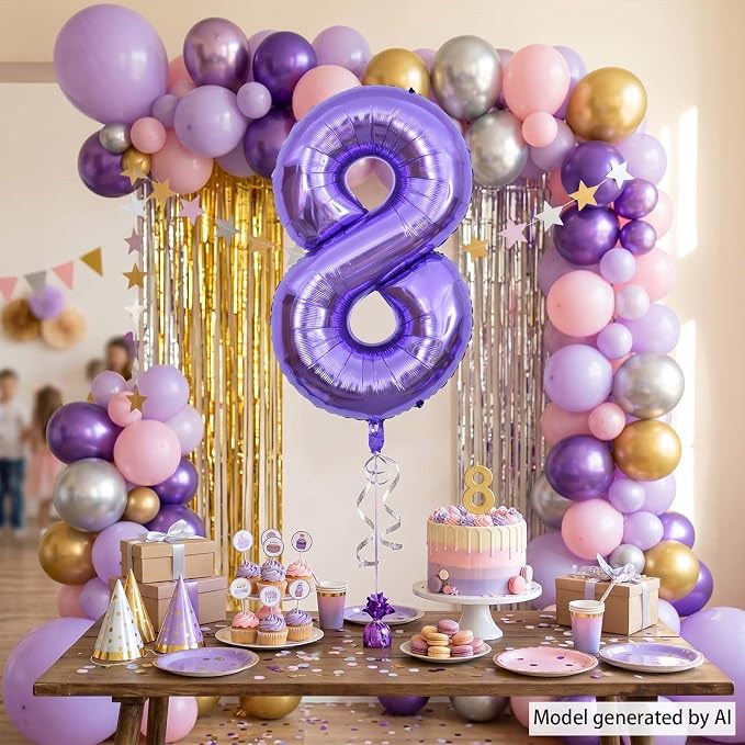 Purple Number 8 Balloon 40 Inch, Giant Lavender Mylar Foil Number 8 - Image 6