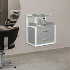 Suspended Salon Station for Hair Stylist, Wall Mounted Styling Salon Station Storage Cabinet w/2*Drawers &Hair Dryer Stand,Floating Nightstand Stylist Storage Cabinet for Home (Gray+ Silver)