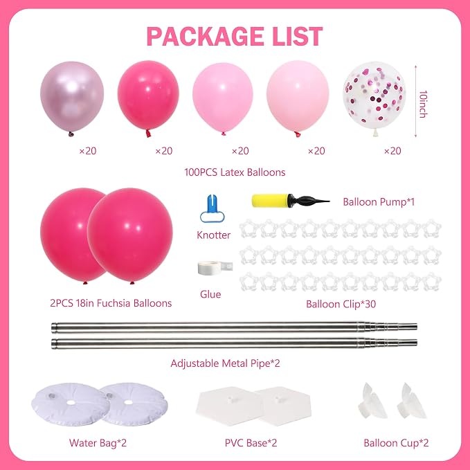 Pink Balloon Column Stand Kit 2 Sets, Hot Pink Balloon Towers | 102Pcs Light - Image 3