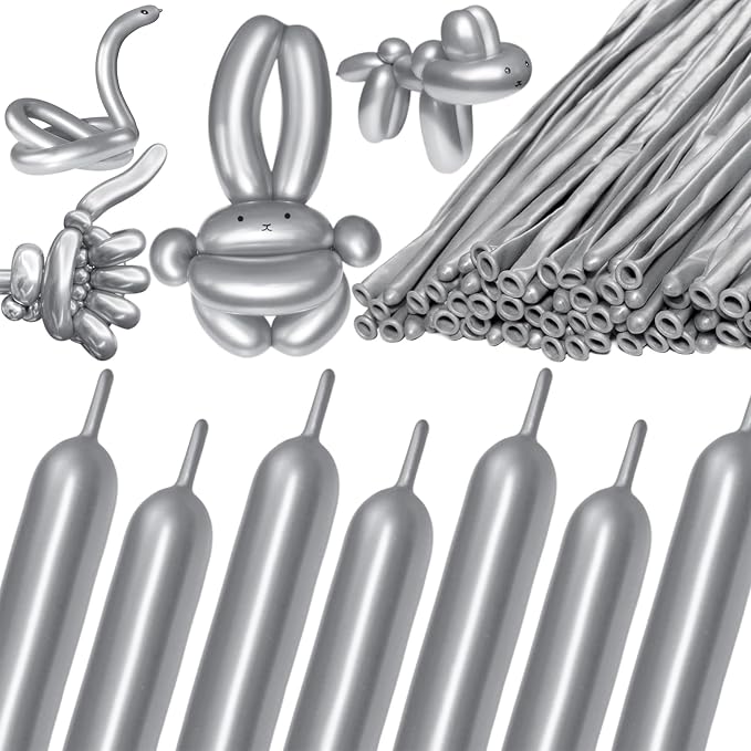 260 Metallic Silver Long Balloons by Kawkalsh