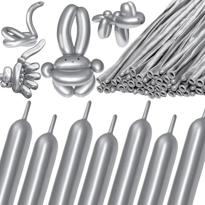 260 Metallic Silver Long Balloons by Kawkalsh