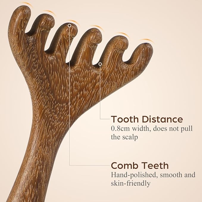Gatuida Wooden Scalp Massager, Wide Tooth Comb, Foot Acupressure Massager, Long Handle, Coffee, 5.70 x 2.75 x 0.51 Inch, for Home Use
