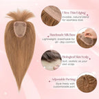 Real Human Hair Toppers for Women 3.54"*4.72" Silky Base 150% Density With Bangs Adjustable Parting Clip-In Topper Hairpieces for Women with Thinning Hair 12 Inches Light Brown