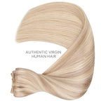 WENNALIFE Clip in Hair Extensions Real Human Hair, 14 Inch 120g 7pcs Balayage Light Wheat Platinum Blonde Remy Hair Natural Double Weft