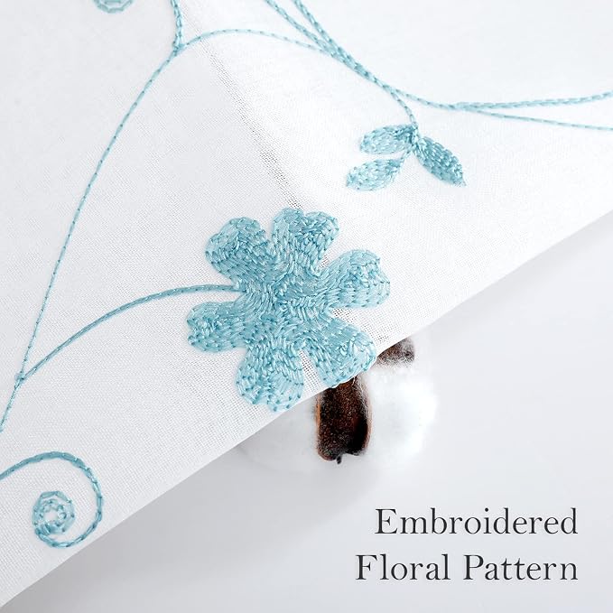 HOMEIDEAS White and Blue Embroidered Floral Sheer Curtains 63 Inch Length 2 - Image 3