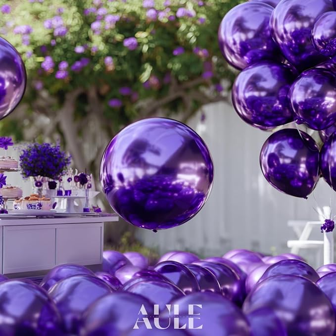 AULE 50Pcs Metallic 12 Inch Dark Purple Chrome Helium Shiny Balloons | Chrome - Image 4