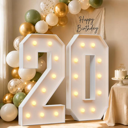 4FT Light Up Marquee Number 20 Warm White Light | Decorations by Letsmakeitimpressive