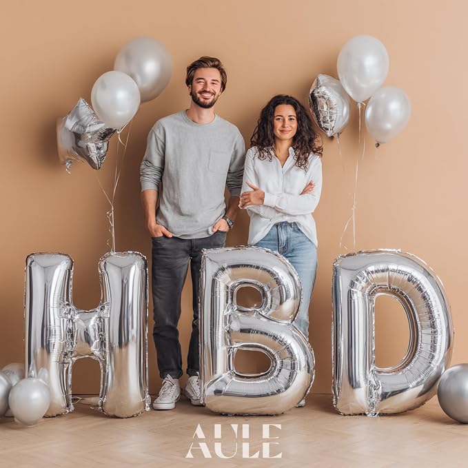 AULE 40 Inch Silver I Balloon Letter Foil A-Z Birthday Big Alphabet | Birthday - Image 3