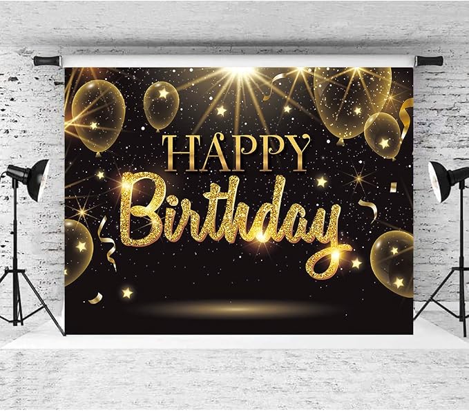 Black Gold Happy Birthday Party Decorations Backdrop - Image 4