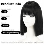 Allbell Black Wigs for Women Short Bob with Bangs Heat Resistant Synthetic Hair 12 inch for Daily Party Halloween Costume Use