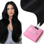 YoungSee Black Nano Ring Hair Extensions Human Hair 24 Inch Nano Beads Hair Extensions Jet Black Nanoring Hair Extension Real Human Hair Cold Fusion Nano-Tip Hair Extension for Long Hair 50s 50g