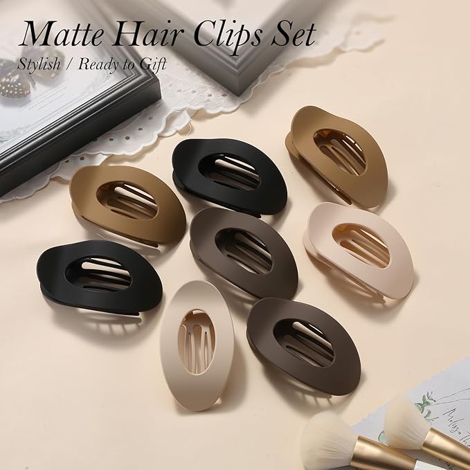 Upgraded 8 Pack French Flat Hair Clips for Women Girls, Matte Lay Flat Claw Clips, Large No-Slip Claw clips for Thick & Thin Hair, Strong Hold Styling Barrettes Accessories for Daily Styling(Neutral)