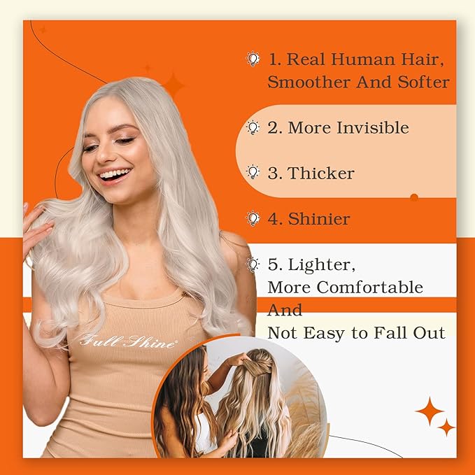 Full Shine Natural Tape in Hair Extensions Color 1000 Tape in Extensions Human Hair Double Sided Adhesive Invisible Extension 20Inch Long Skin Weft 100G 40Pcs for Party