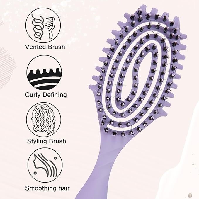 Curly Defining Brush, 1-Pack Vented Hair Brushes Blow Dry and Wet Detangling Curly Styling Hair Brush (Purple)