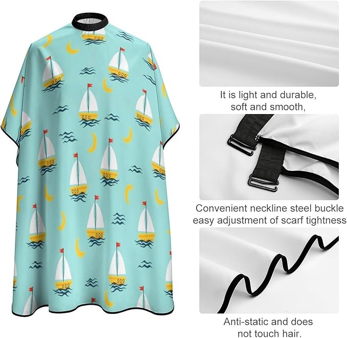 Large Long Salon Barber Cape, Sailboats Blue Haircut Hairdressing Cloth Apron Haircut Barber Gown for Home Stylists