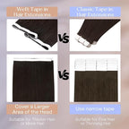 Full Shine Tape in Hair Extensions Human Hair Color 2 Dark Brown Wide Double Sided Tape Long Weft Remy Human Hair Tape in Extensions Genius Weft Hair Extensions 22Inch 50G One Piece for Thinning Hair