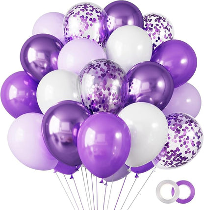 RUBFAC Purple Balloons, Lavender Purple Metallic and Confetti Party Balloons by RUBFAC