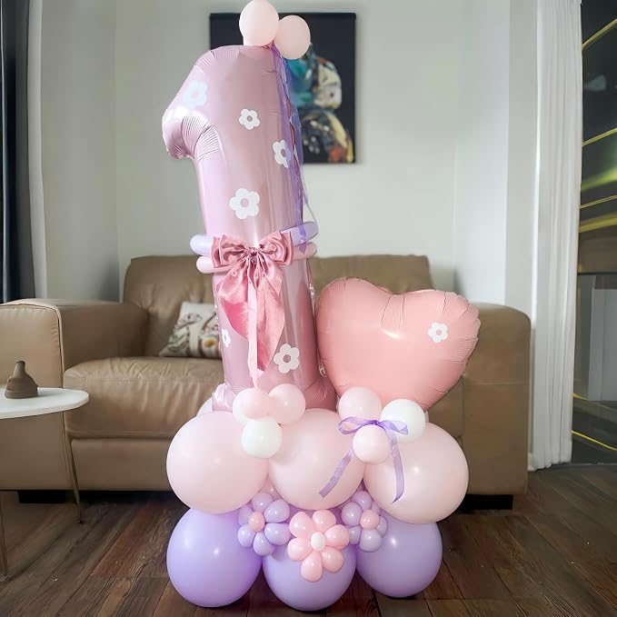 Pastel Pink 1 Balloons, 40 Inch Giant Light Pink Helium Foil Number 0-9 - Image 9