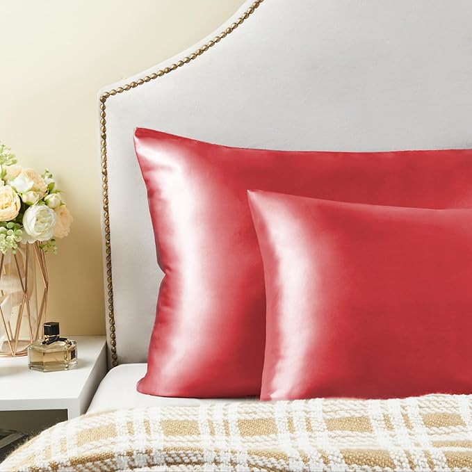 BEDELITE Satin Pillowcase for Hair and Skin, Super Soft Similar to Silk Pillow Cases 4 Pack with Envelope Closure, Cooling Pillowcases for Women Men (20"x40" King Size, Baked Apple)