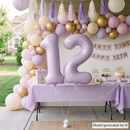 Cream Purple Number 12 Balloon 40 Inch, Foil Digits - Image 7
