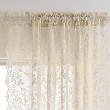 FINECITY Beige Lace Curtains 80 Inches Long - Image 4