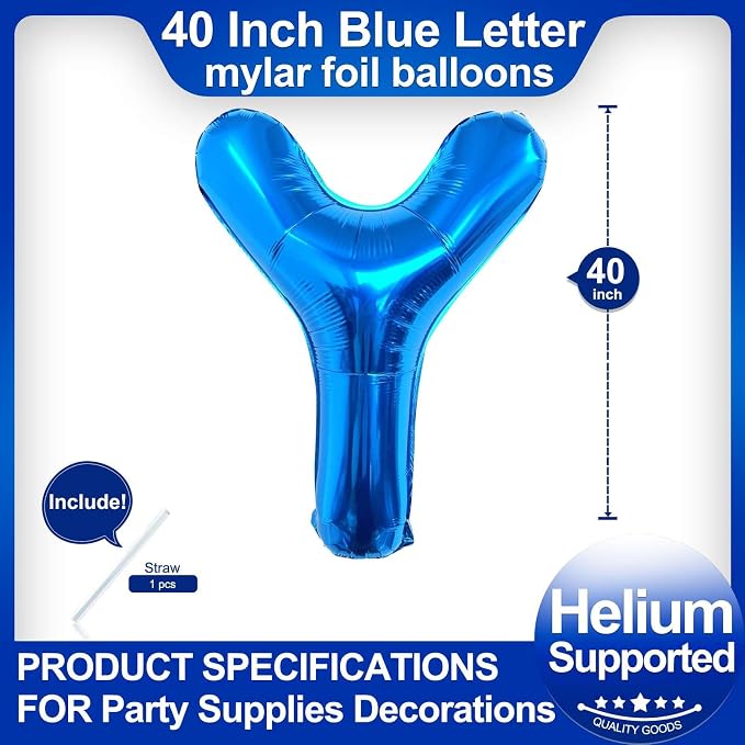 40 Inch Blue Letter Y Balloons, DIY Phrase Foil Alphabet Letter Y Balloons DIY - Image 2